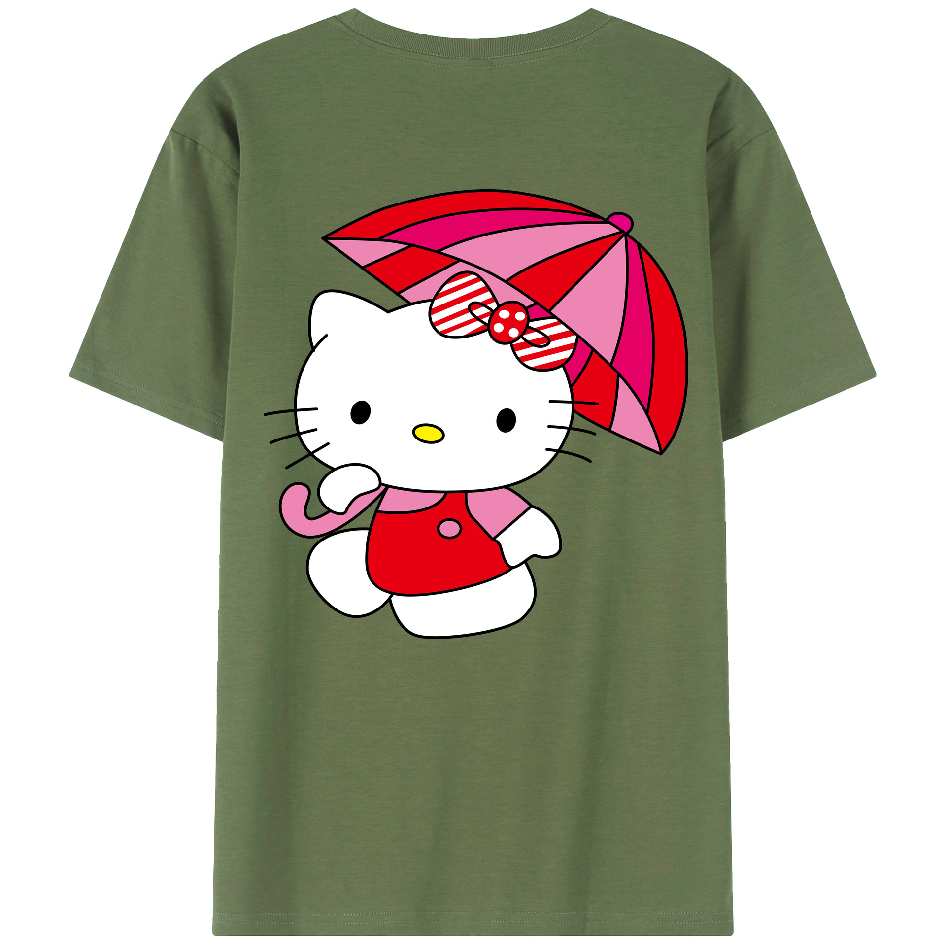 （画像用） Hello Kitty ハローキティ 綿100％ メンズ半袖Tシャツ（バックプリント） 通気性